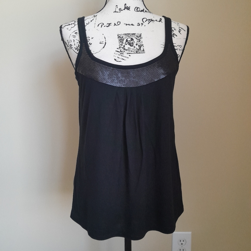 Talbots black sequin tank top women's petite P